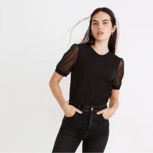 Madewell Black Tee with Sheer Sleeves
